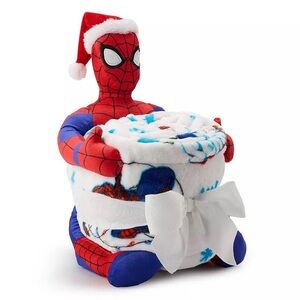 Marvel Spider-Man Christmas Holiday Throw Blanket and Plush Figure Set NWT